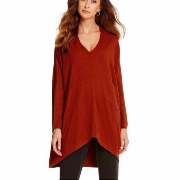 bryn Walker Tops - Bryn Walker Alexis Asymmetric V-Neck Bamboo Lagenlook Red Tunic Dress Size M